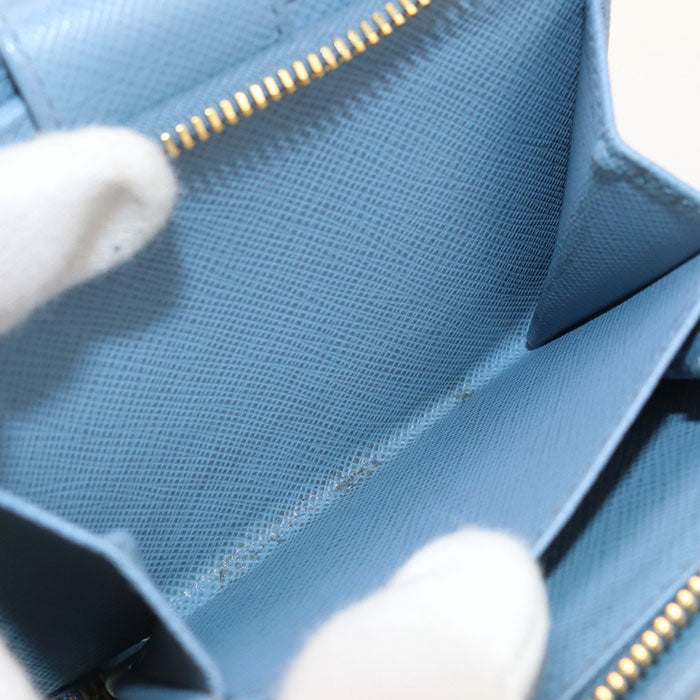 PRADA 1ML018 QHH F0637 saffiano triangle Folded wallet leather Blue Women