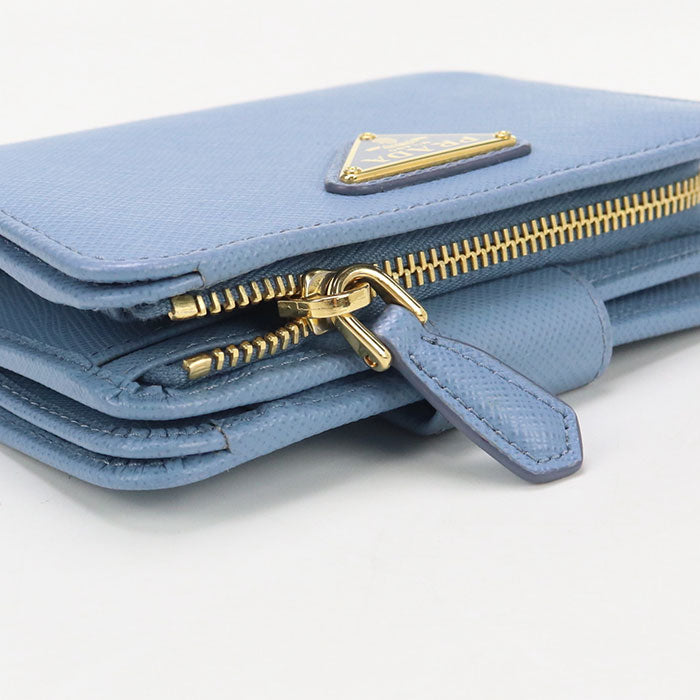 PRADA 1ML018 QHH F0637 saffiano triangle Folded wallet leather Blue Women