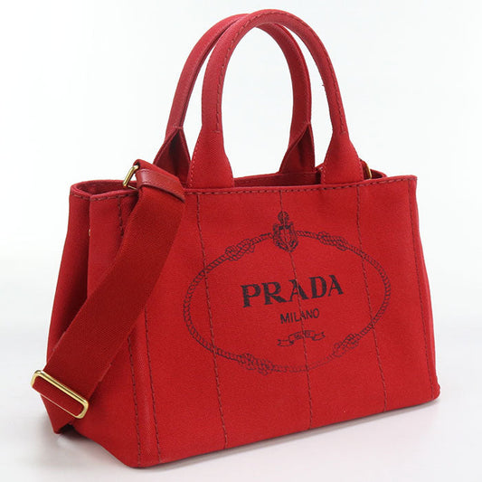 PRADA 1BG439 2WAY Canapa Tote Bag Cotton red Women