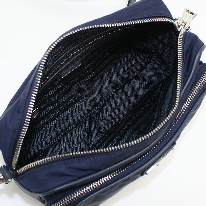 PRADA BT1010 Diagonal shoulder bag Shoulder Bag Nylon/leather navy Women