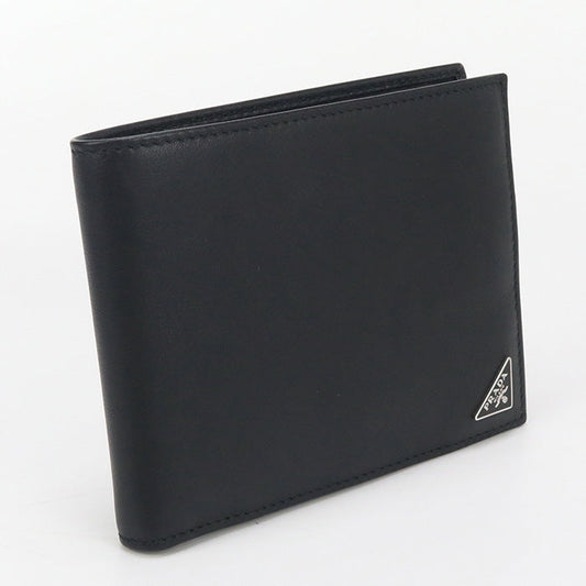 PRADA Wallet with coin purse Folded wallet leather black mens