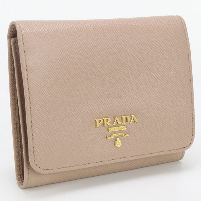 PRADA 1M0176 Three fold wallet/Safiano leather beige Women
