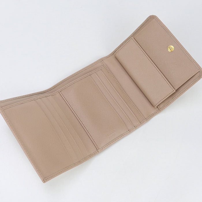 PRADA 1M0176 Three fold wallet/Safiano leather beige Women
