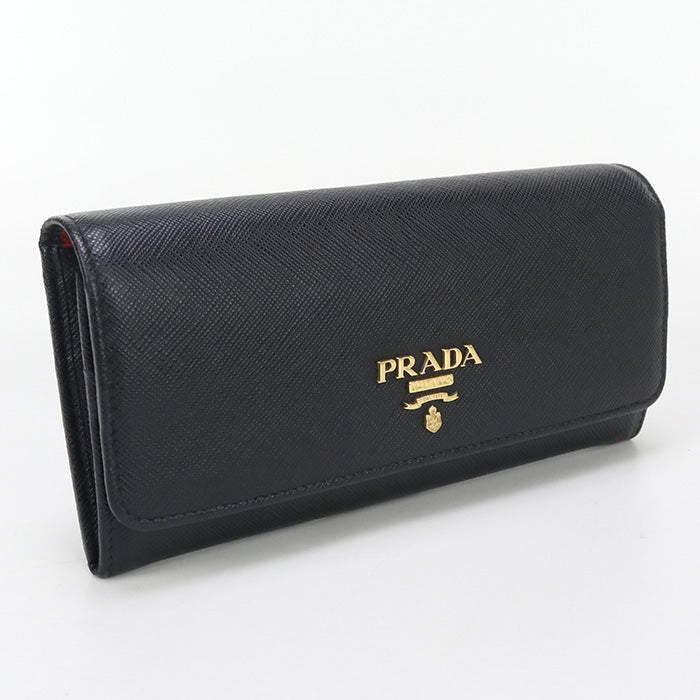 PRADA saffiano multicolor Long wallet with double fold coin purse black Women