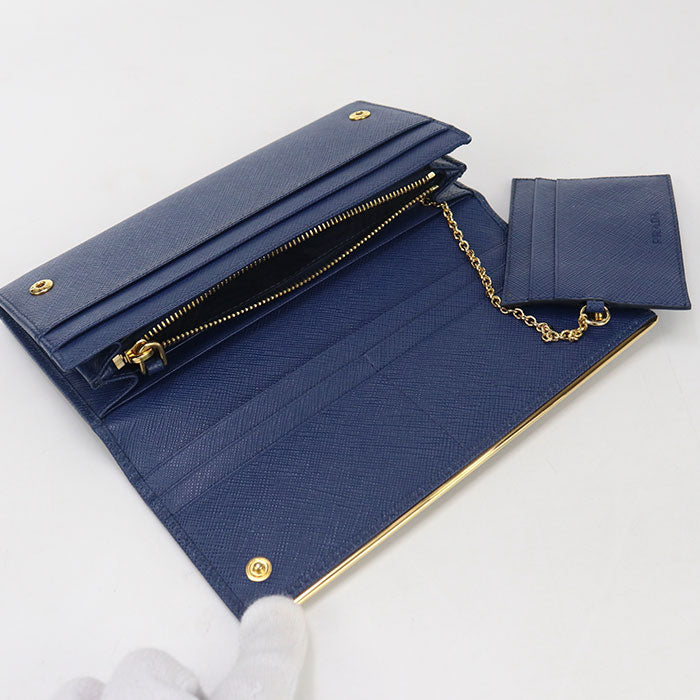 PRADA 1MH132 QME F0016 Long wallet with double fold coin purse blue Women