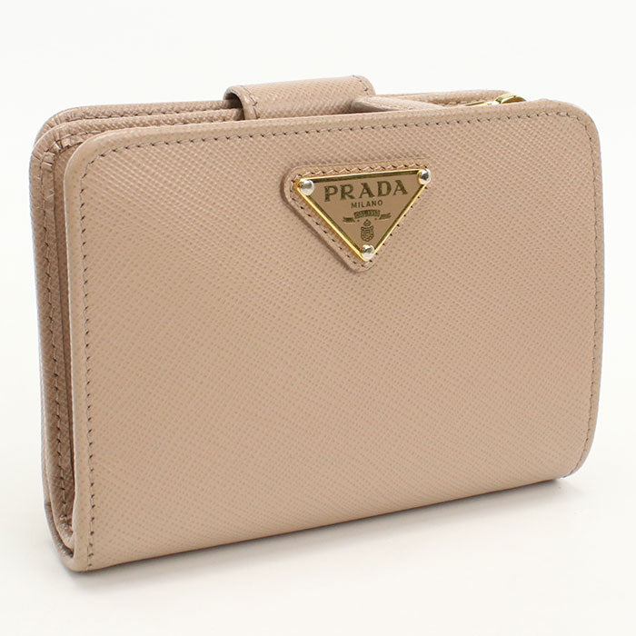 PRADA 1ML225 Bi-fold wallet Saffiano Triangle Wallet leather beige Women