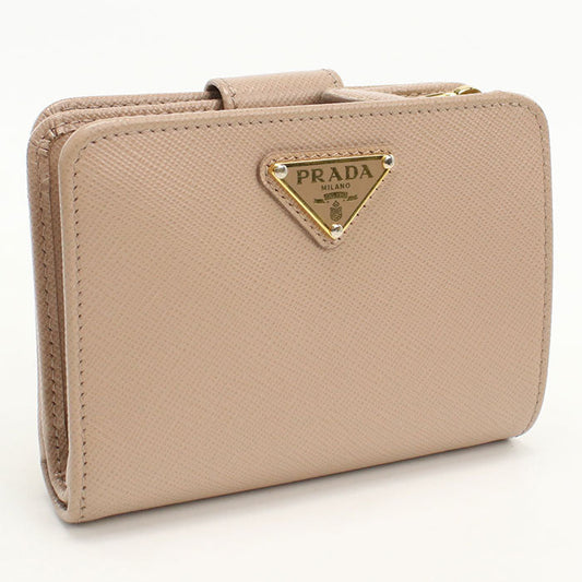 PRADA 1ML225 Bi-fold wallet Saffiano Triangle Wallet leather beige Women