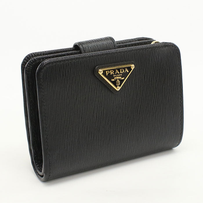 PRADA PR94849 Vitello Triangle Wallet Folded wallet leather beige Women