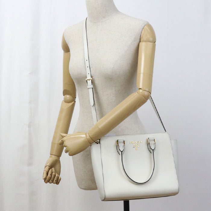 PRADA 1BA113 2WAY Tote Bag leather white Women