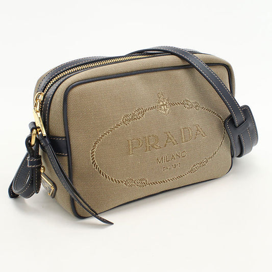 PRADA 1BH089 Logo jacquard Diagonal shoulder bag canvas/leather Women brown