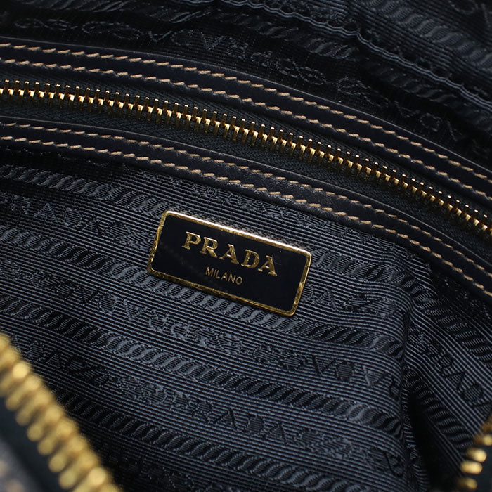 PRADA 1BH089 Logo jacquard Diagonal shoulder bag canvas/leather Women brown