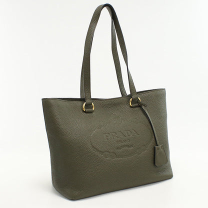 PRADA 1BG100 Tote Bag Embossed logo Shoulder bag leather Khaki Women(unisex)