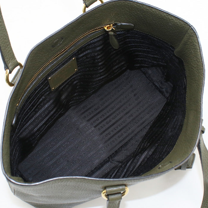 PRADA 1BG100 Tote Bag Embossed logo Shoulder bag leather Khaki Women(unisex)