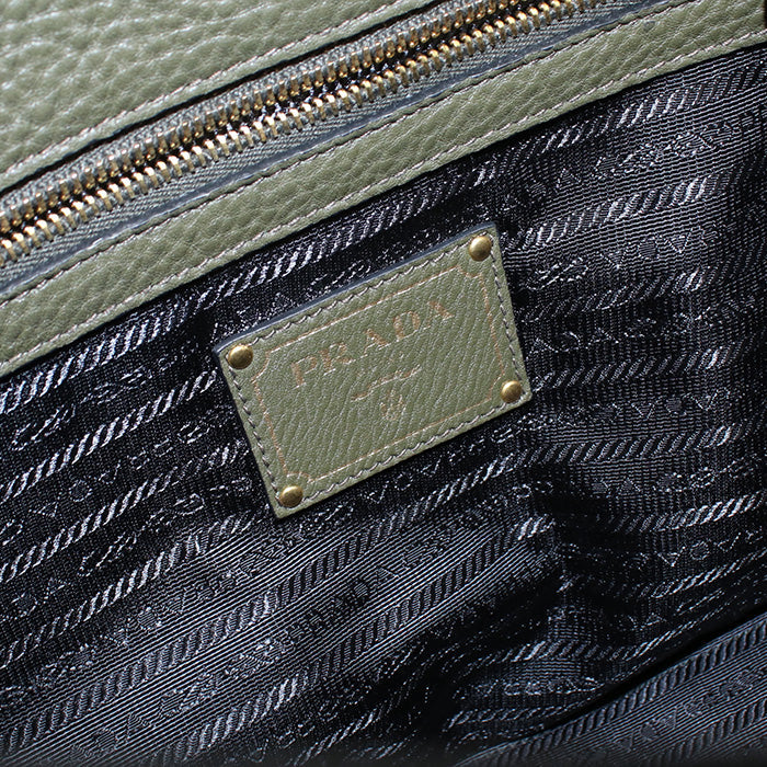 PRADA 1BG100 Tote Bag Embossed logo Shoulder bag leather Khaki Women(unisex)