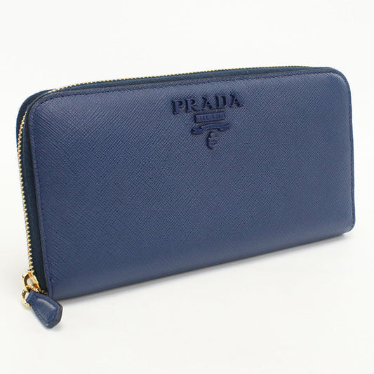 PRADA zip around long wallet PurseZip leather blue mens