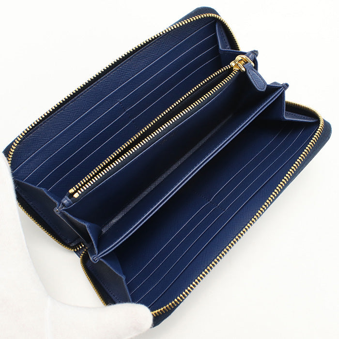 PRADA zip around long wallet PurseZip leather blue mens