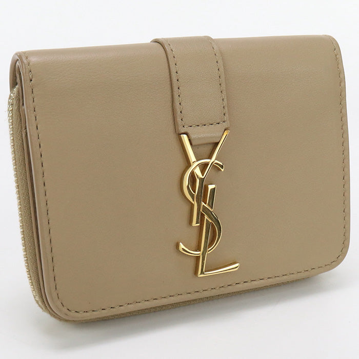 SAINT LAURENT 403964 Bi-fold wallet YSL line Zip wallet leather beige Women