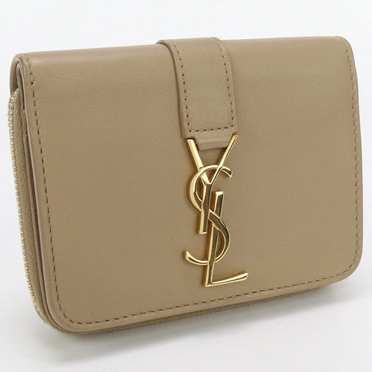 SAINT LAURENT 403964 Bi-fold wallet YSL line Zip wallet leather beige Women