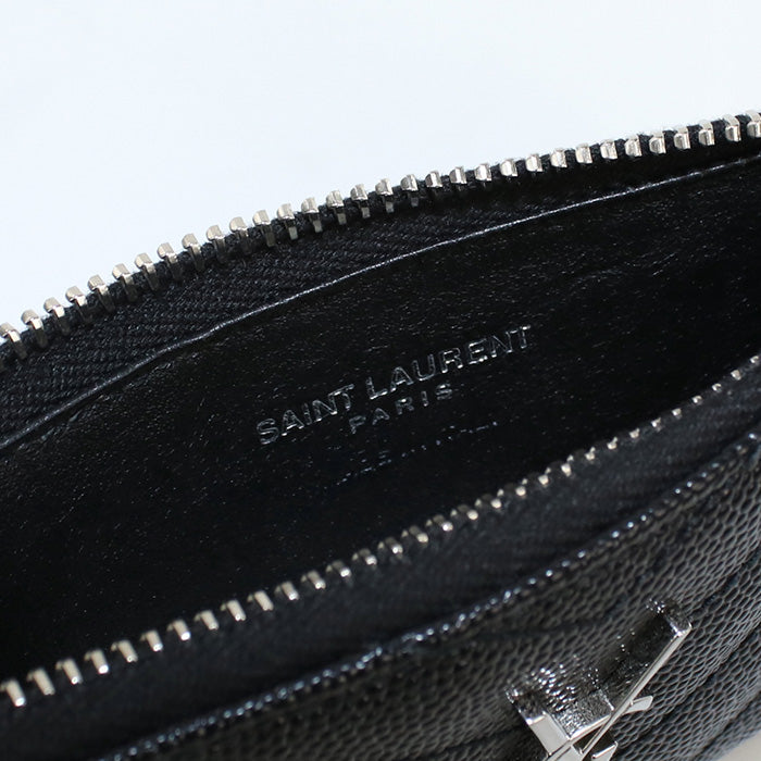 SAINT LAURENT SL86491 Fragment Zip Card Case Coin Pocket Calfskin Black unisex