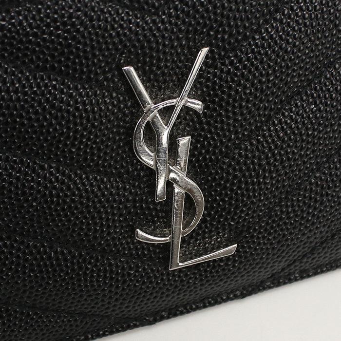 SAINT LAURENT SL86491 Fragment Zip Card Case Coin Pocket Calfskin Black unisex