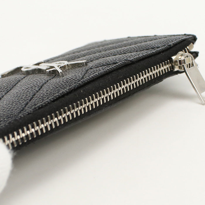 SAINT LAURENT SL86491 Fragment Zip Card Case Coin Pocket Calfskin Black unisex