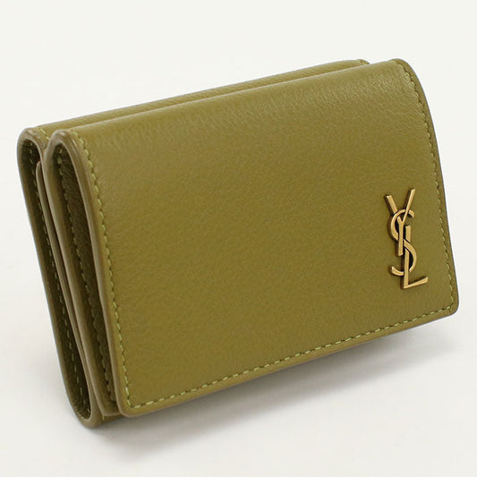 SAINT LAURENT 668935 Tri-fold wallet leather khaki Women