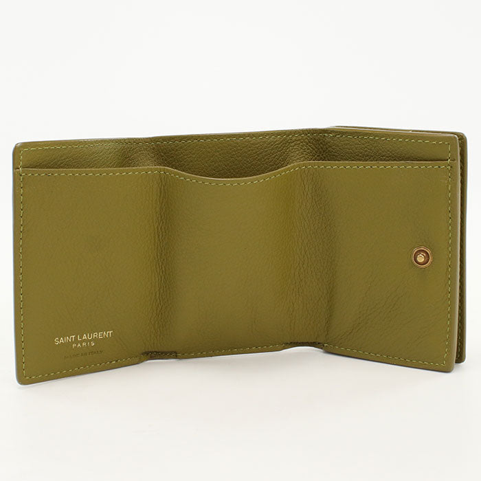SAINT LAURENT 668935 Tri-fold wallet leather khaki Women