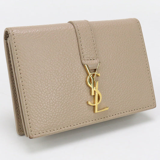 SAINT LAURENT 613536 name card holder YSL line Calfskin beige Women
