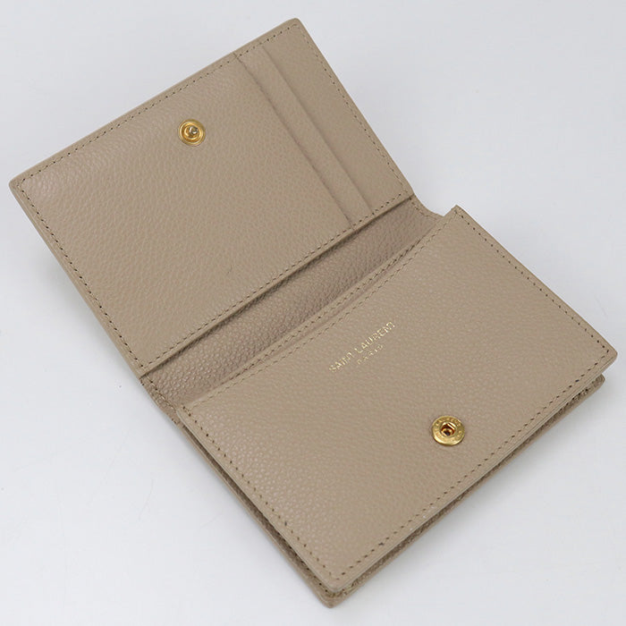 SAINT LAURENT 613536 name card holder YSL line Calfskin beige Women