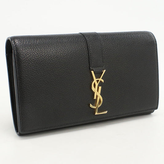 SAINT LAURENT 414567 Long wallet YSL line Large flap wallet leather black Women