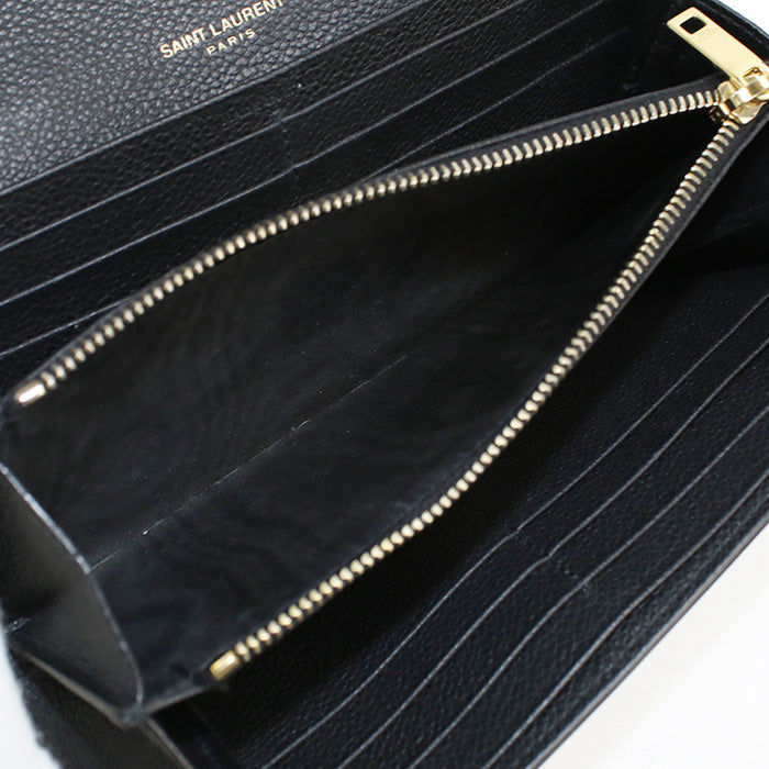SAINT LAURENT 414567 Long wallet YSL line Large flap wallet leather black Women