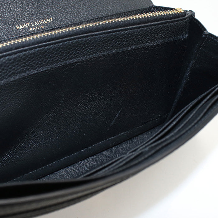 SAINT LAURENT 414567 Long wallet YSL line Large flap wallet leather black Women