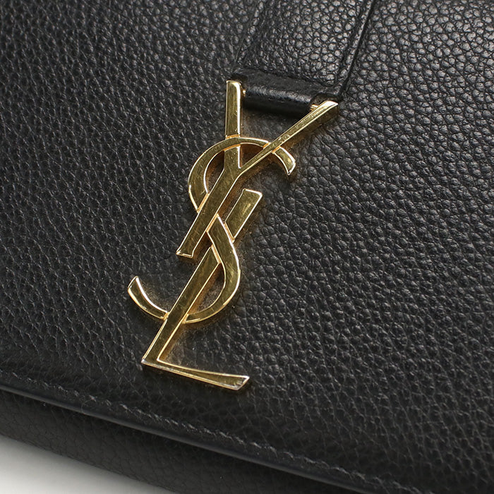 SAINT LAURENT 414567 Long wallet YSL line Large flap wallet leather black Women