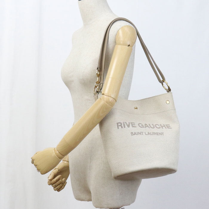 SAINT LAURENT 669299 Shoulder Bag Rive Gauche With porch canvas, leather beige Women