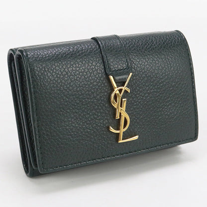 SAINT LAURENT 669959 Origami Tiny Wallet YSL line Three fold leather green Women
