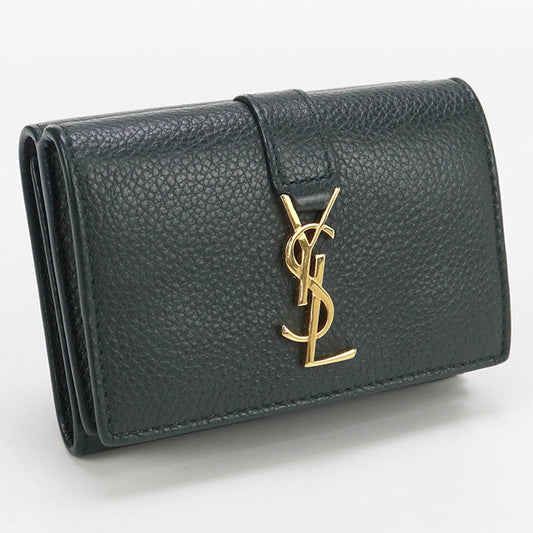 SAINT LAURENT 669959 Origami Tiny Wallet YSL line Three fold leather green Women