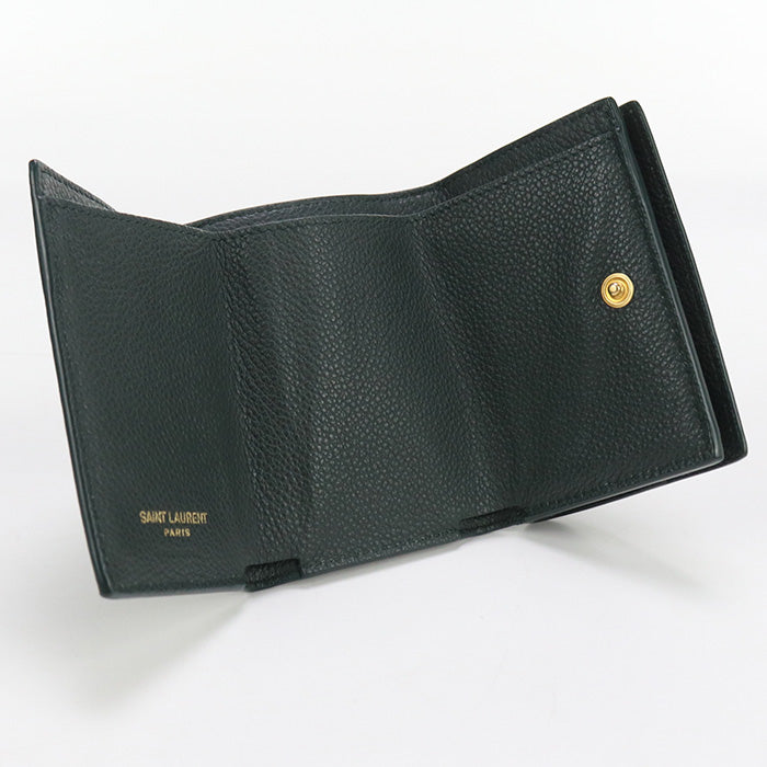 SAINT LAURENT 669959 Origami Tiny Wallet YSL line Three fold leather green Women