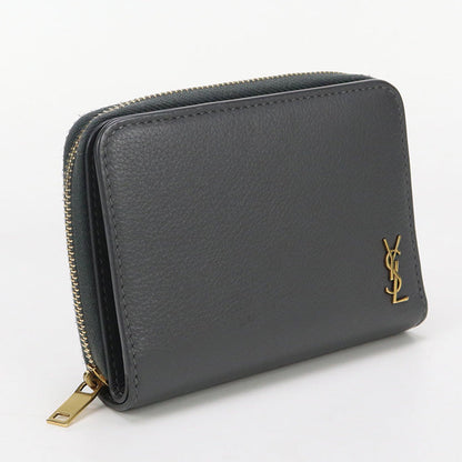 SAINT LAURENT SL89750 Bi-fold wallet tiny monogram Compact Zipper Wallet leather gray Women