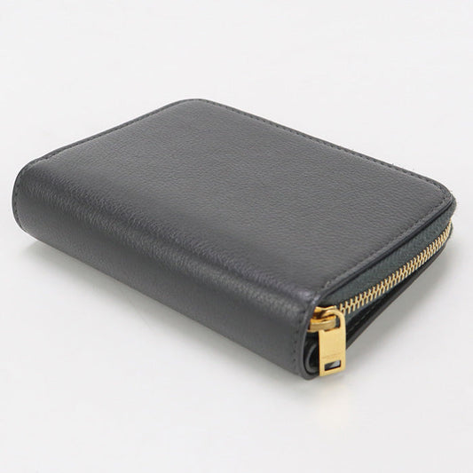 SAINT LAURENT SL89750 Bi-fold wallet tiny monogram Compact Zipper Wallet leather gray Women