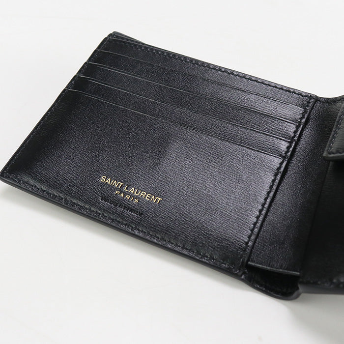 SAINT LAURENT 610193 East-West Wallet Tiny Cassandra Folded wallet black mens
