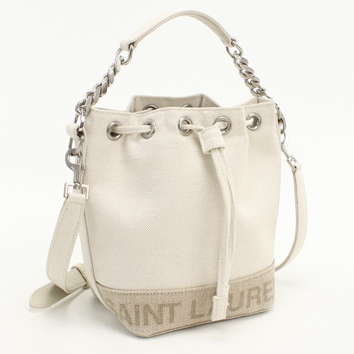 SAINT LAURENT 687276 Shoulder Bag Drawstring bag 2-way bucket bag canvas,leather white Women