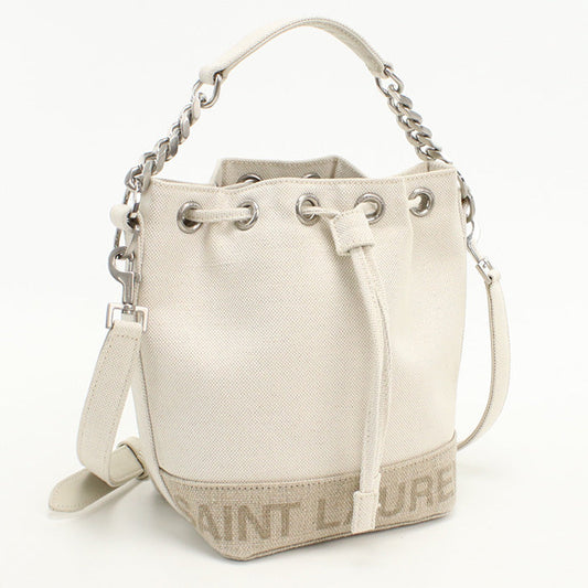 SAINT LAURENT 687276 Shoulder Bag Drawstring bag 2-way bucket bag canvas,leather white Women