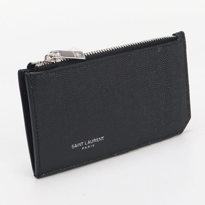 SAINT LAURENT 609362 Fragment Zip Card Case Coin Pocket leather black mens