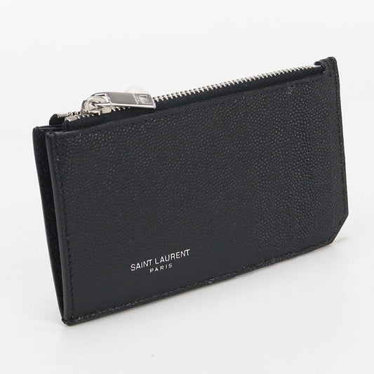 SAINT LAURENT 609362 Fragment Zip Card Case Coin Pocket leather black mens