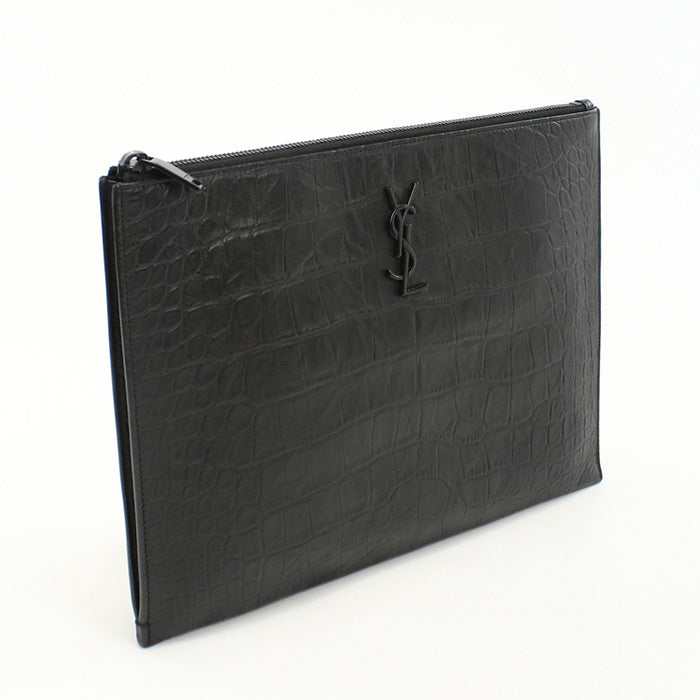 SAINT LAURENT 453249 Clutch bag leather/Croco embossed black unisex