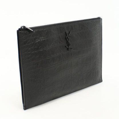 SAINT LAURENT 453249 Clutch bag leather/Croco embossed black unisex