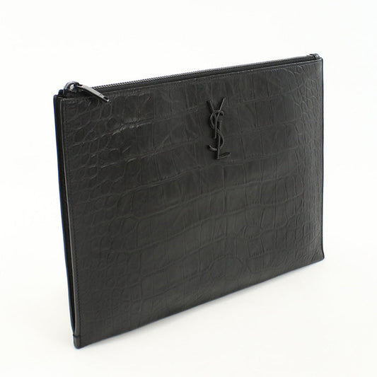 SAINT LAURENT 453249 Clutch bag leather/Croco embossed black unisex