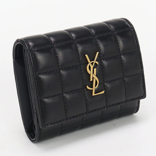 SAINT LAURENT 800763 AABVP1000 Tri-fold wallets Cassandra Carre flap wallet lambskin black Women