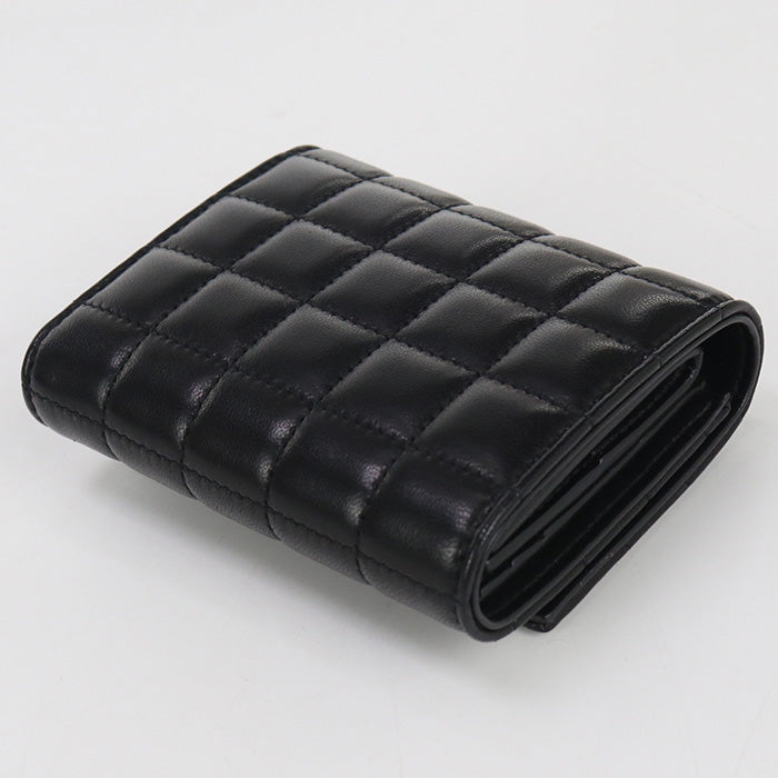 SAINT LAURENT 800763 AABVP1000 Tri-fold wallets Cassandra Carre flap wallet lambskin black Women