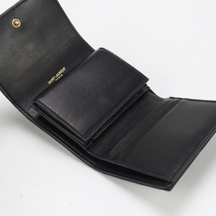SAINT LAURENT 800763 AABVP1000 Tri-fold wallets Cassandra Carre flap wallet lambskin black Women